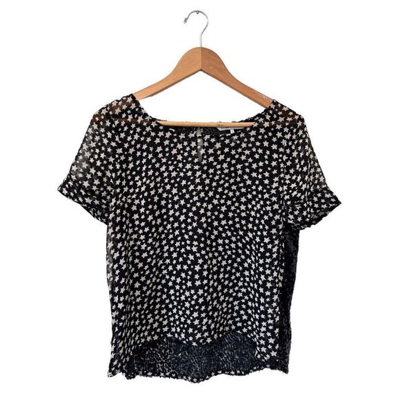 French Connection FCUK Star Sequin Back Short Sleeve Blouse Size M Chiffon - Picture 2 of 10